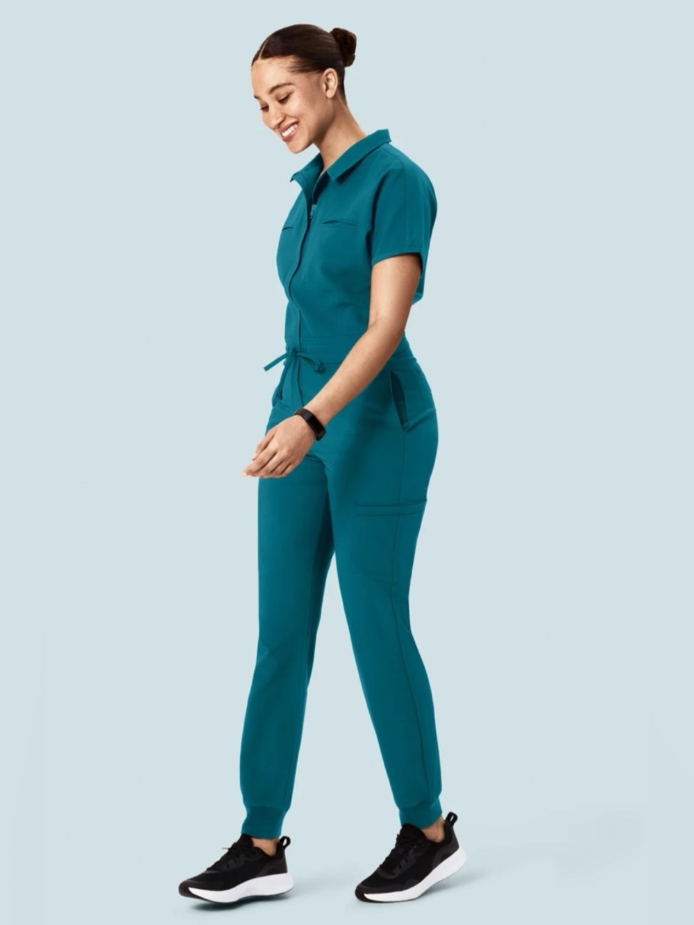 Mandala Scrubs Jumpsuit Blue Peacock, M Petite